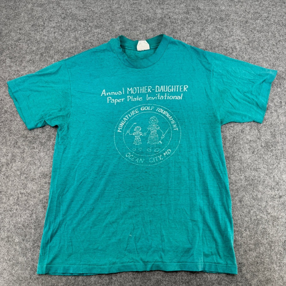 Hanes T-Shirt Mens M Heavyweight Teal Mother Daughter Golf Single Stitch 80s
